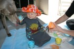 Mom and Daxton finger painting with yogurt.  Brooklyn helped with clean-up.