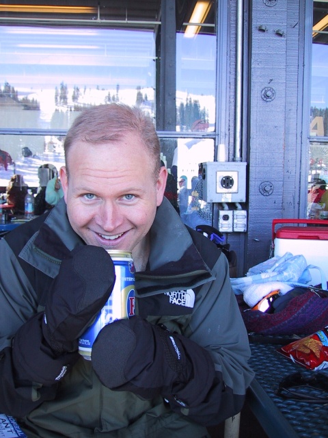 Enjoying a frosty beverage on the slopes