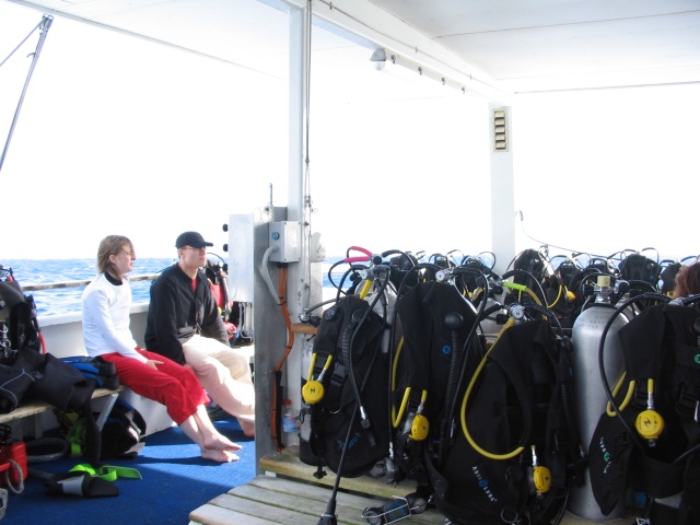 Mika and Emma with our dive gear.