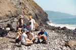 Second promontory below Fire Hill.  2 hours before low tide.  Waves were breaking over 10 feet against the rocks.